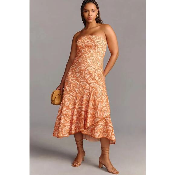 Anthropologie Strapless A-Line Floral Lace Ruffle-Hem Midi Dress Size 22W - Picture 1 of 9